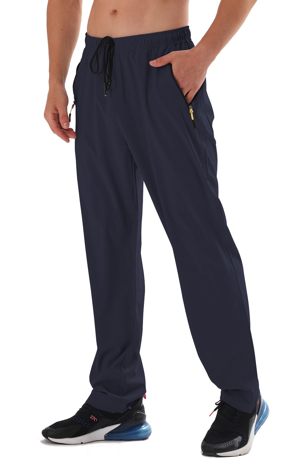 Men's Elastic Waist Hiking Pants Water Resistant Quick-Dry Lightweight Outdoor Sweatpants with Zipper Pockets