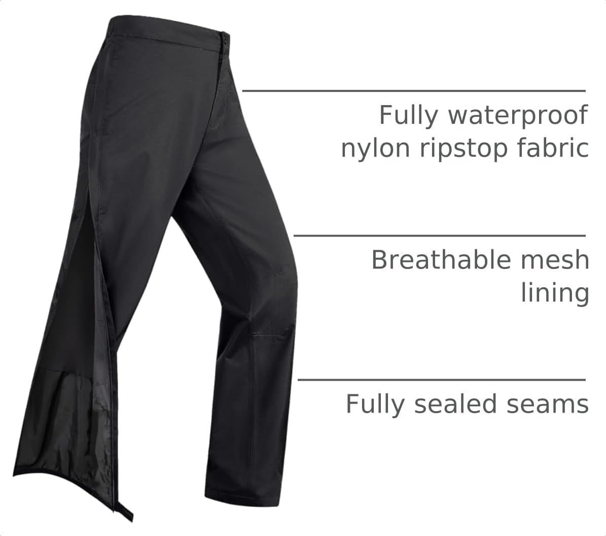 33,000ft Women's Side Zipper Rain Pants Lightweight Rain Over Pants | Waterproof Breathable Windproof Outdoor Pants for Hiking, Fishing, Golf, Reflective Strip, Hook & Loop, Storage Pouch