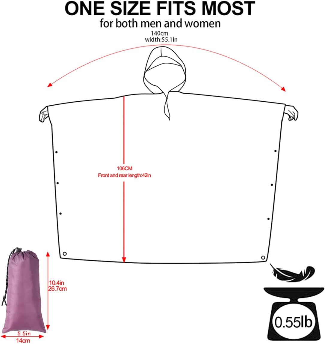 Hooded Rain Poncho for Adult, Waterproof Raincoat for Hiking Camping