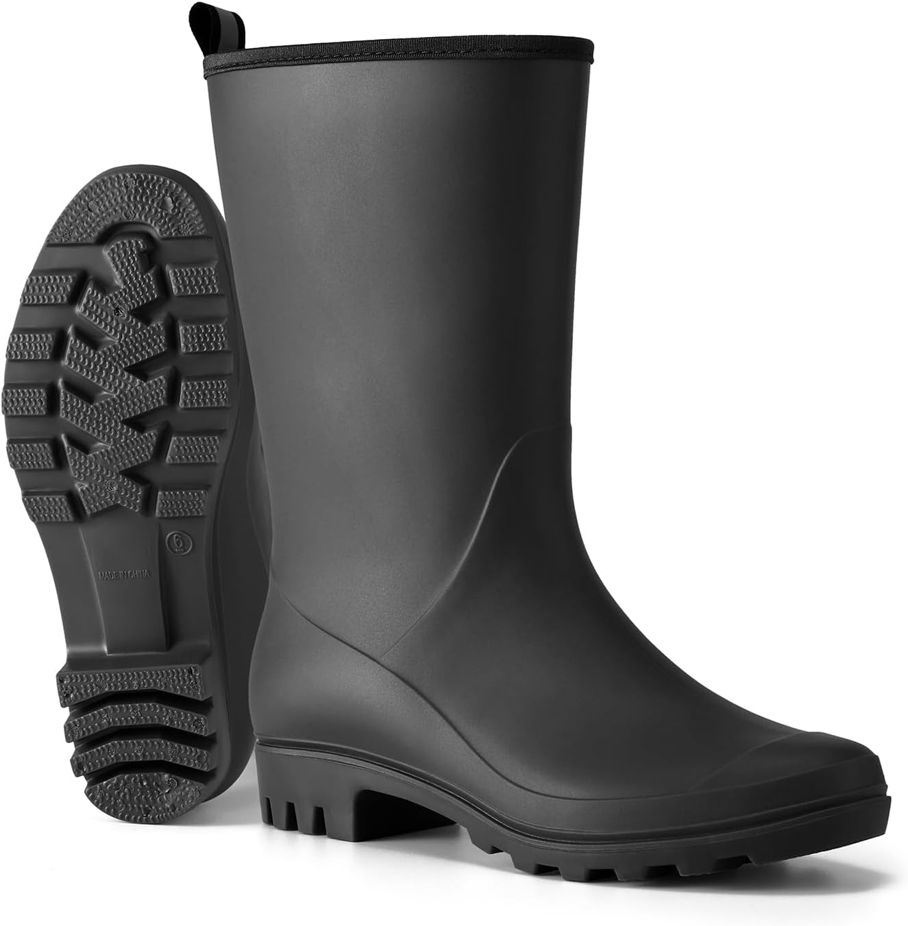 HISEA Women Rubber Boots Wide Calf Rain Boots | Seamless Matte Surface Waterproof PVC Rubber Rain Shoes for Farm Barn Garden Outdoor Work