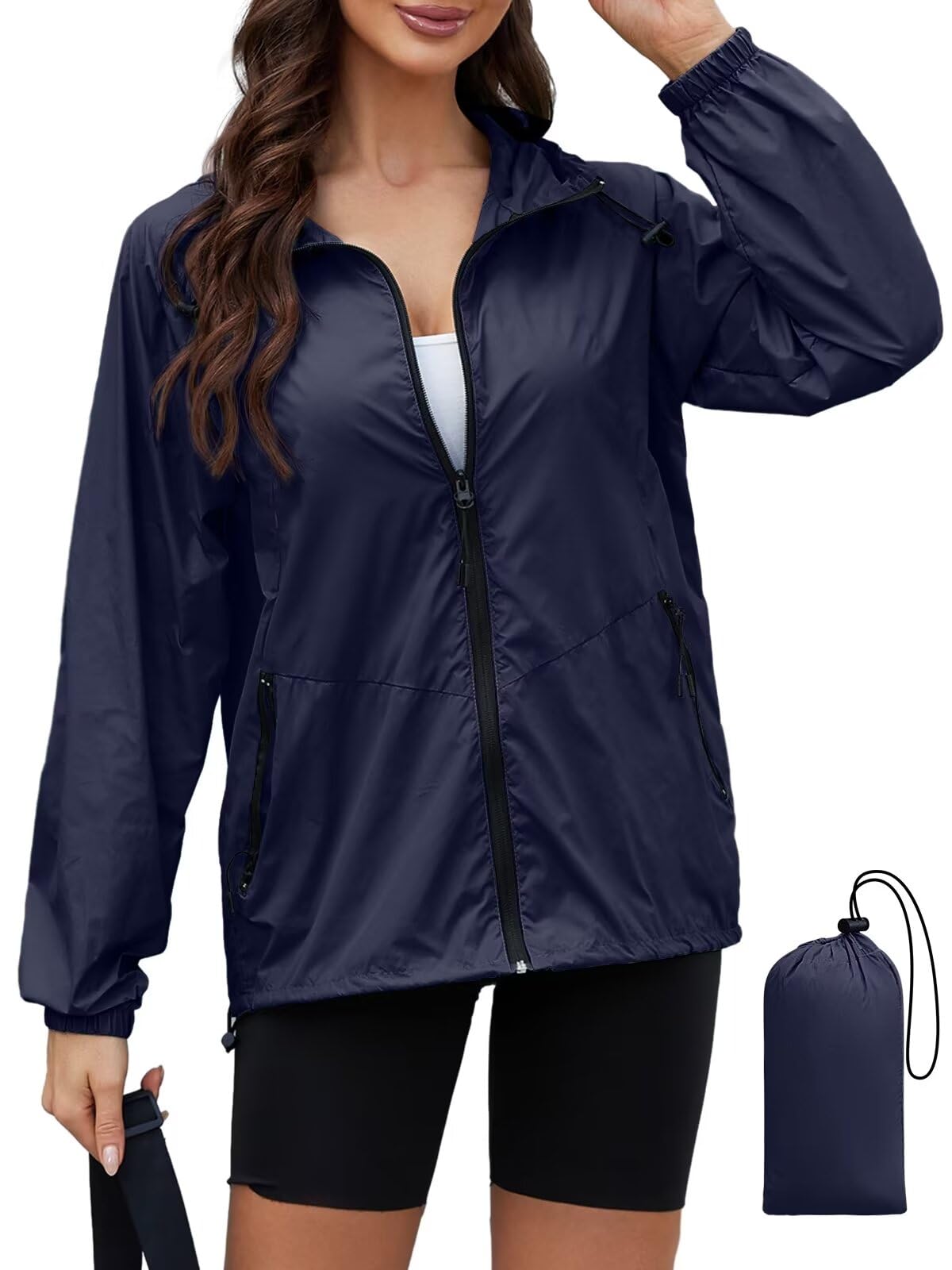PITINAN Lightweight Rain Jacket Women Packable with Hood Travel XS-3XL | Lightweight, Packable, Folds into Pouch, Ultra Thin, Waterproof Shell Jacket Women,For Hiking/Travel Outdoor