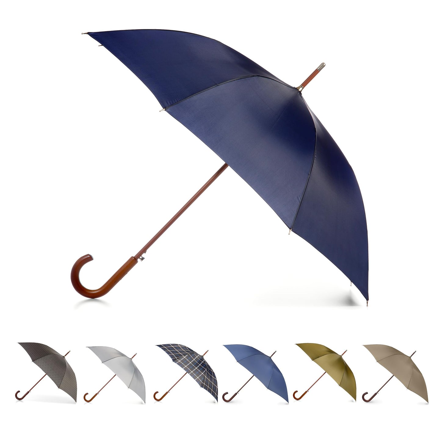 Totes Auto Open Water Repellent Stick Umbrella with Classic Wood J Hook Handle
