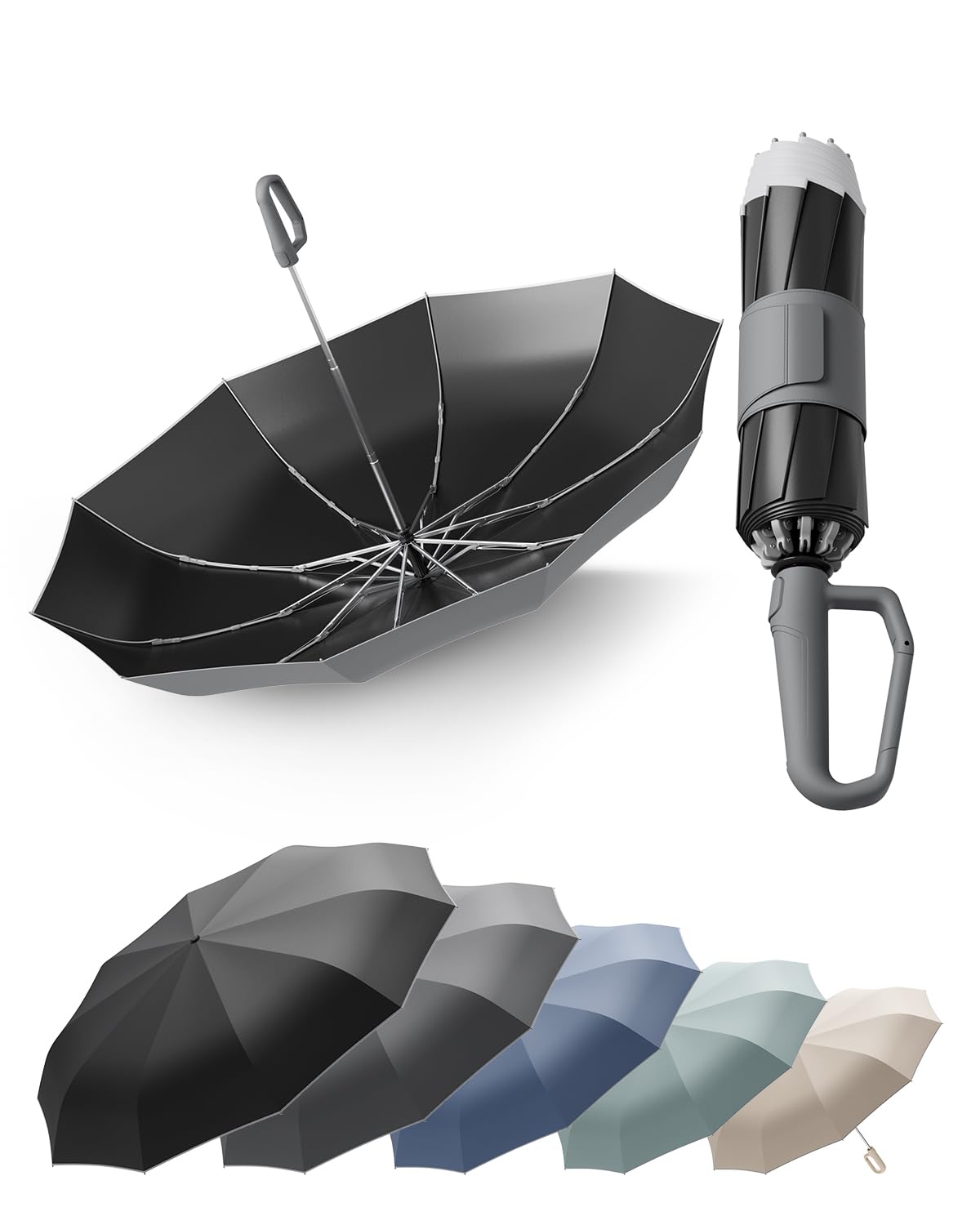 Windproof Travel Umbrella for Rain, Withstand 85MPH Winds, 52 Inch Automatic Reverse Fold Umbrellas Easy Auto Open Close, Portable Compact Umbrella Includes Cover Bag, Perfect for Travel, Car, Commute, Women Men, Backpack