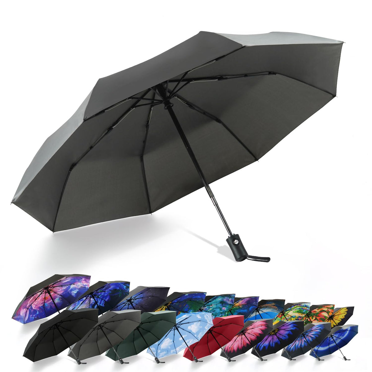 SY COMPACT Travel Umbrella - Windproof Automatic Compact Umbrellas for Rain | Small & Portable, UV Sun Protection, 11" Folded Travel Size, Fits in Backpack & Car, for Walking & Commutes, Factory Direct