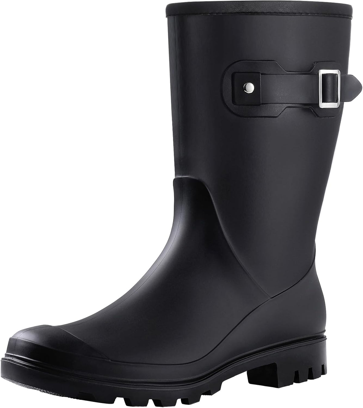 Evshine Women's Mid Calf Rain Boots Waterproof Garden Wellies with Buckle | Lightweight, Non-Slip, Ideal for Gardening, Farm Work, Rainy Days, Comfort Fit
