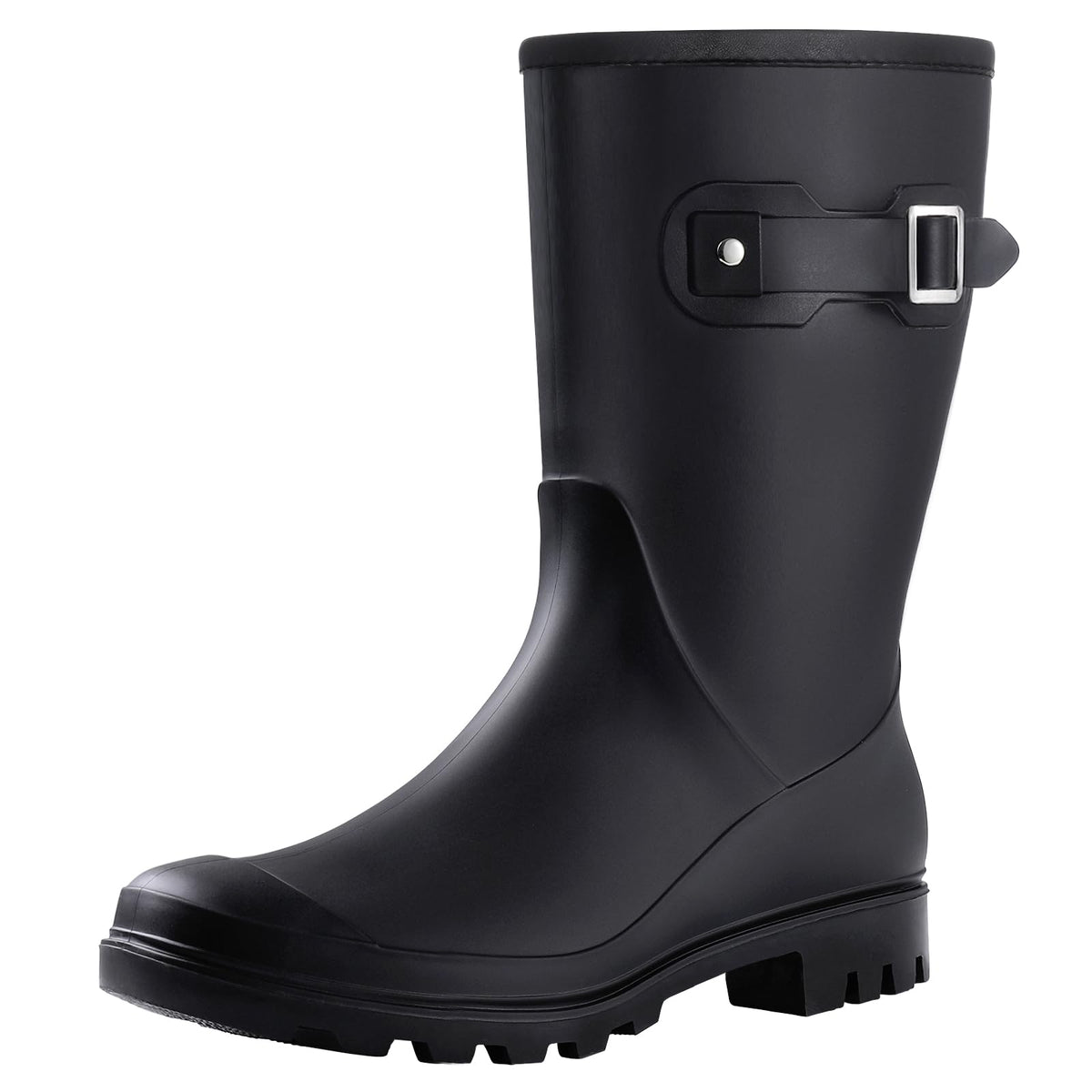 Evshine Women's Mid Calf Rain Boots Waterproof Garden Wellies with Buckle | Lightweight, Non-Slip, Ideal for Gardening, Farm Work, Rainy Days, Comfort Fit