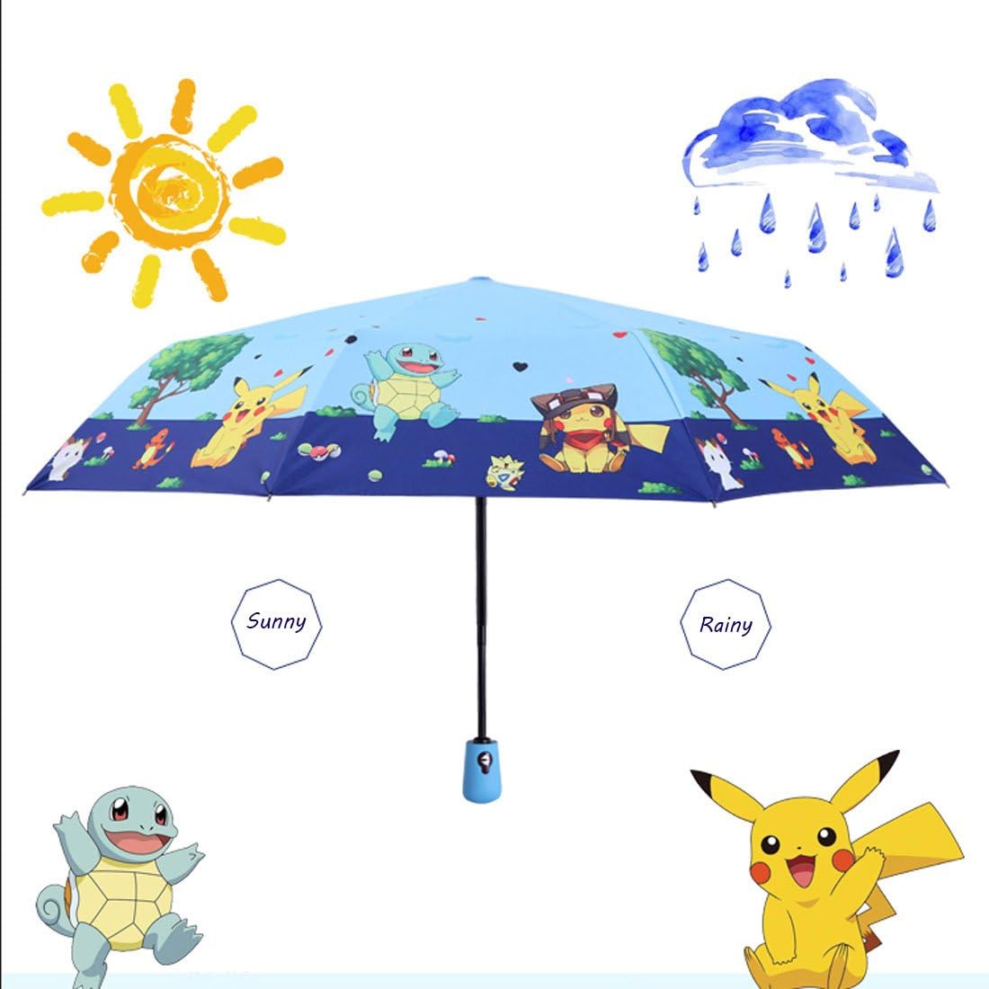 Kids Folding Umbrella- Automatic Open- Cartoon- UV Protection- Travel Umbrella Compact Windproof for Girls Boys Women