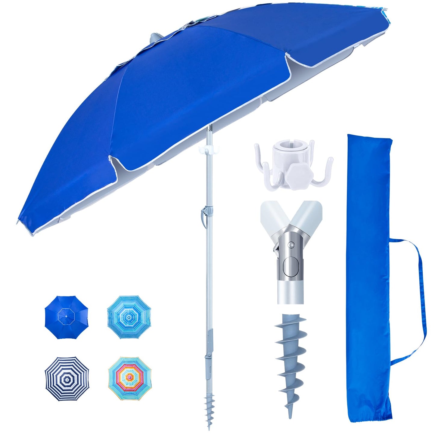 Tempera Heavy Duty High Wind Beach Umbrella with Sand Anchor & Carry Bag | Patio Outdoor Umbrella with Aluminum Frame and Push Button Tilt, Ideal for Garden Lawn, UPF 60+