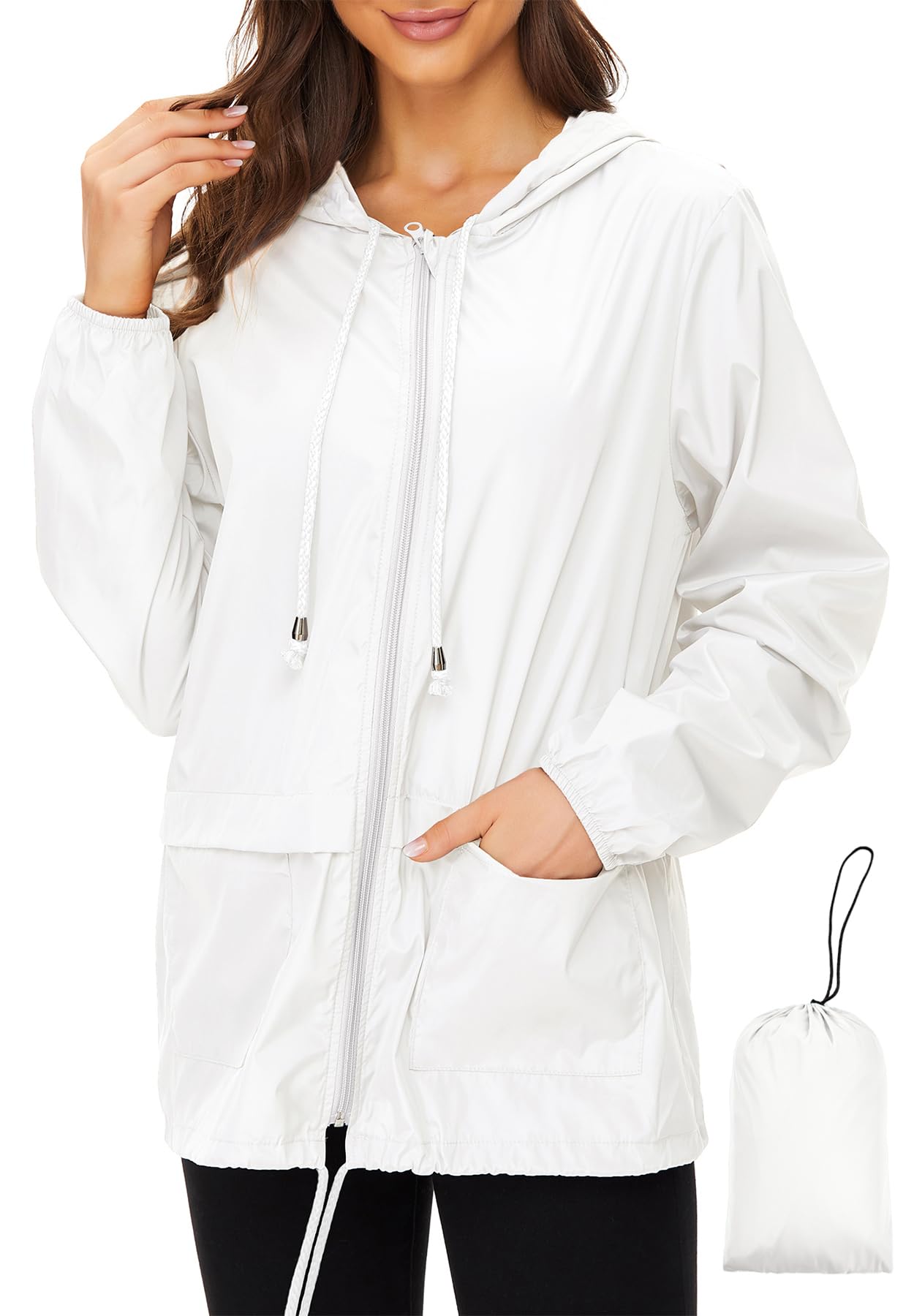 Zando Lightweight Rain Jacket Women Packable Waterproof Raincoat with Hood | Windbreaker Jacket Women, Light Raincoats for Drizzle, Rain Coats for Travel, Hiking and Commute