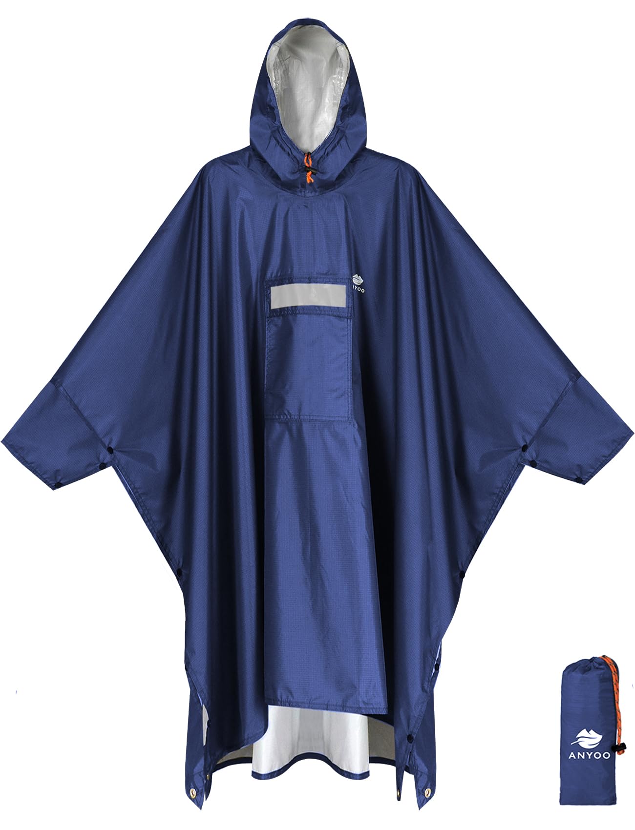 ANYOO Hooded Rain Poncho for Adult Waterproof Lightweight Raincoat | Reusable Rain Jacket for Men Women Portable Pouch & Packable Design,Emergency Travel Rain Ponchos for Outdoor Hiking Camping