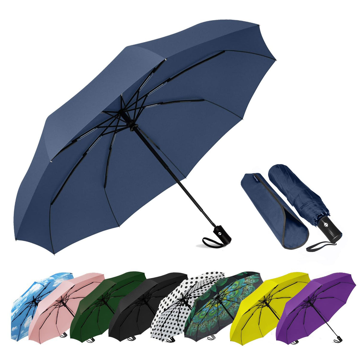 Compact Travel Umbrella - Windproof Auto Open/Close, Small Folding Umbrella for Rain & Sun with UPF50+ - Lightweight Frame, Waterproof - Fits Backpack, Purse, Suitcase.(Garden Butterfly)