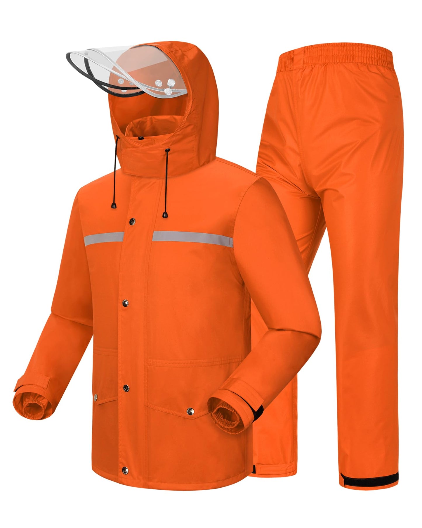 Rain Suit Waterproof Hi Vis Raincoat Reflective Rain Gear Unisex | Rain Jacket and Pants, Detachable Clear Brim, Waterproof Zip, Breathable Mesh Lined, Anti-storm, Work, Hiking, Riding