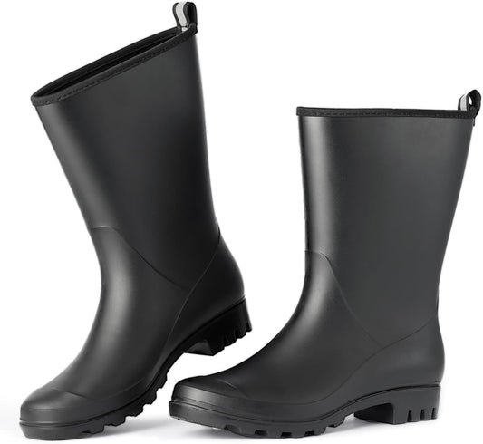 Wide Calf Women's Rain Boots Waterproof PVC Rubber Garden Boot Outdoor | Mid Height Women Rubber Boot Rain Shoes for Outdoor Matte Surface Gardening Rainboots Work Walking