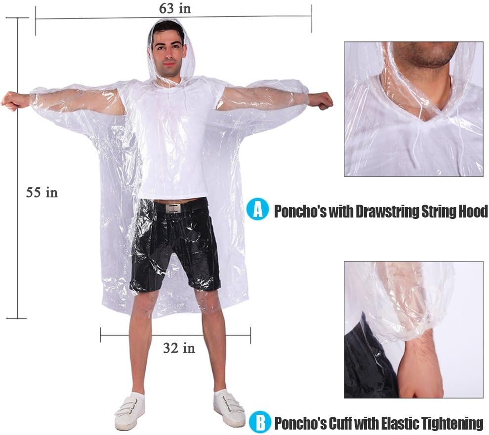 COOY Disposable Rain Ponchos for Adults (10 Pack), Family Pack for Travel | Better Value Per Poncho, Full Sleeve Design with Elastic Cuffs, Disney Trips, Outdoor Events, Easy Carry Travel Essential