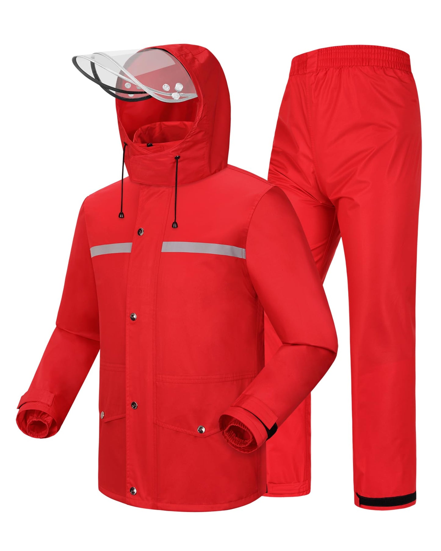 Rain Suit Waterproof Hi Vis Raincoat Reflective Rain Gear Unisex | Rain Jacket and Pants, Detachable Clear Brim, Waterproof Zip, Breathable Mesh Lined, Anti-storm, Work, Hiking, Riding