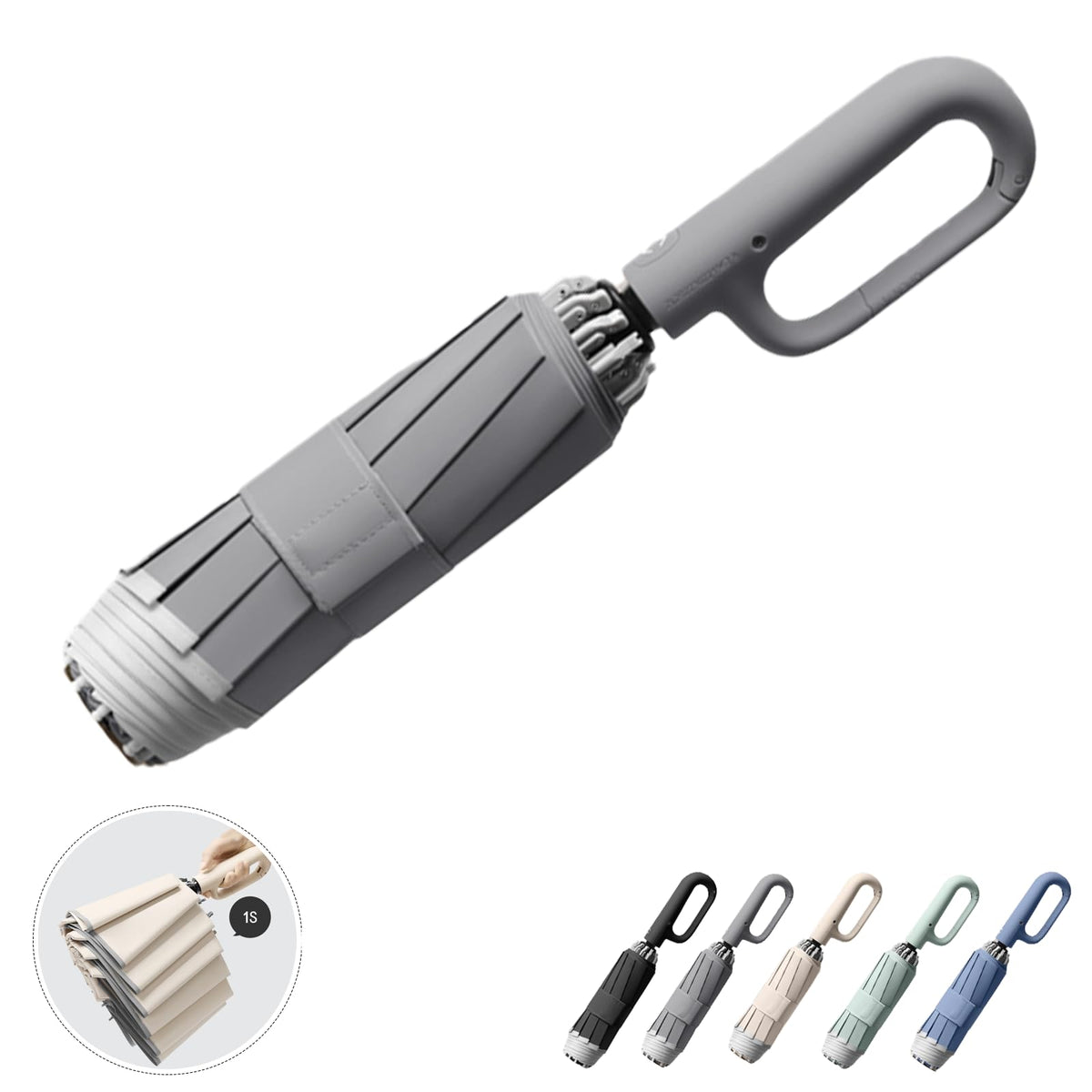 Ring Buckle Fully Automatic Umbrella, Reflective Safety Strip, Sturdy Windproof, Reverse Automatic, Travel Portable, Compact Folding (Blue)