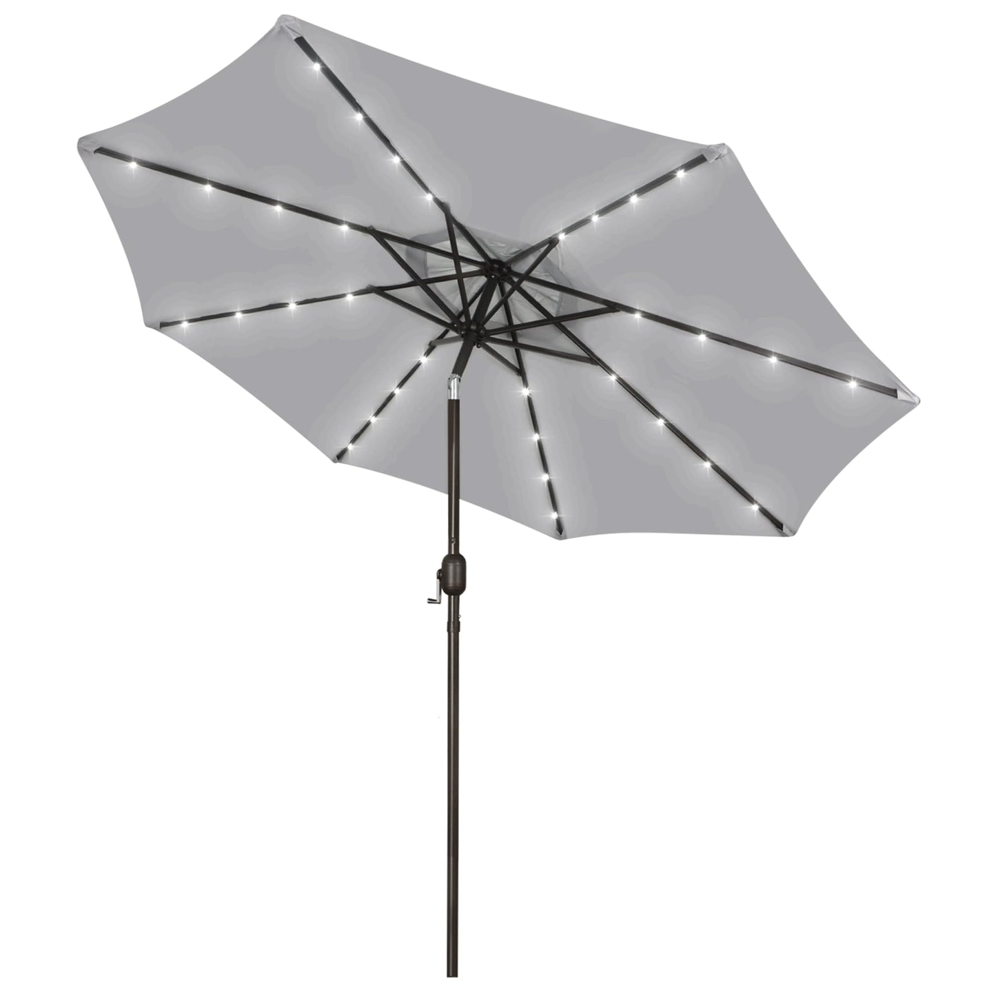 9 ft Solar Umbrella 32 LED Lighted Patio Umbrella Table Market Umbrella with Tilt and Crank Outdoor Umbrella for Garden, Deck, Backyard, Pool and Beach (Black and White)