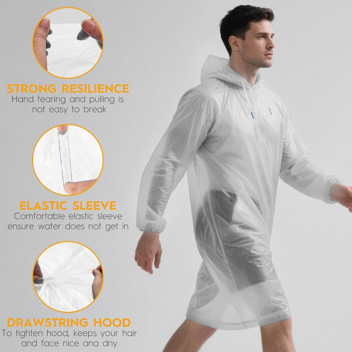 6 & 20 & 50 Pack Disposable Rain Ponchos for Adults/Youth, Waterproof PE Raincoats with Drawstring, Camping/Emergency