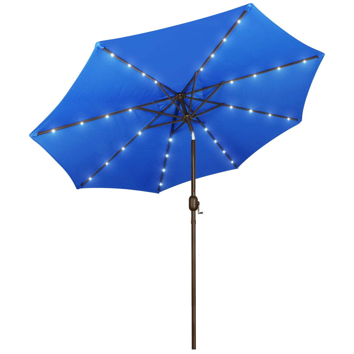 9 ft Solar Umbrella 32 LED Lighted Patio Umbrella Table Market Umbrella with Tilt and Crank Outdoor Umbrella for Garden, Deck, Backyard, Pool and Beach (Black and White)