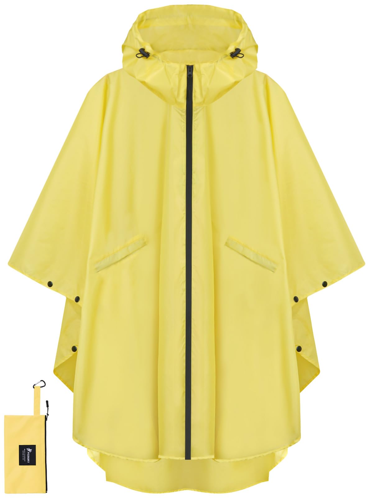 PTEROMY Hooded Rain Poncho for Adult with Pocket and Zipper, Waterproof Lightweight Raincoat for Men and Women