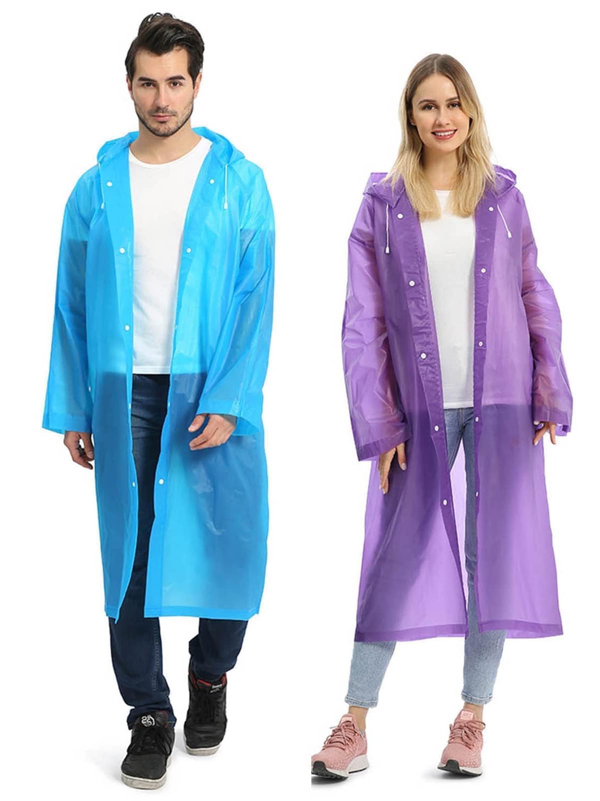 Opret 2 Pack Raincoats for Adults Reusable, EVA Rain Ponchos Lightweight Rain Coat Waterproof Rain Gear for Men and Women