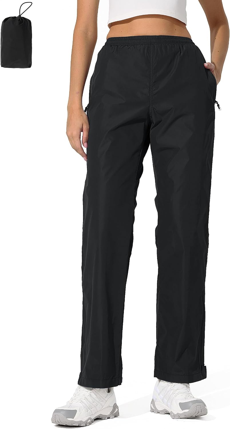 UIQUR Womens Rain Pants Waterproof Lightweight Packable Pants | Half Leg Zip Pant Cuffs for Hiking, Cycling, Running, Fishing ,Golf,Rainy-day work,And Other Outdoor Activities