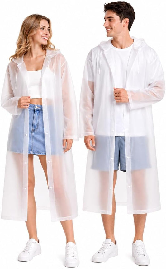 Rain Ponchos for Adults Reusable (2 Pack), Waterproof EVA Raincoats | Raincoats with Hood and Drawstring for Women & Men, Lightweight Emergency Raincoats for Theme Parks and Music Festivals