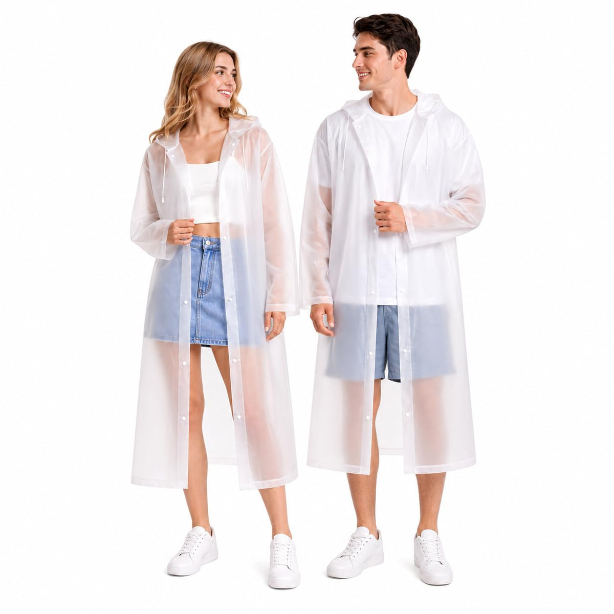 Rain Ponchos for Adults Reusable (2 Pack), Waterproof EVA Raincoats | Raincoats with Hood and Drawstring for Women & Men, Lightweight Emergency Raincoats for Theme Parks and Music Festivals