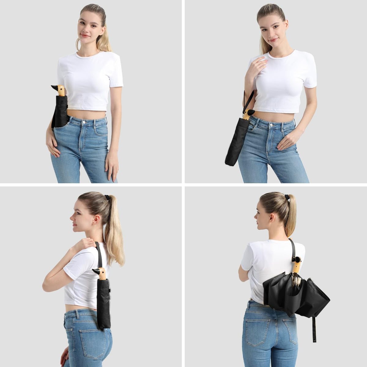 Duck Umbrella Cute Automatic Travel Size Compact Folding for Adults | Automatic duck wooden handle,Fit in handbag/backpack/suitcase,ideal gifts for women and kids