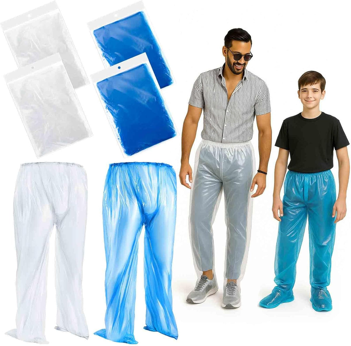 Geyoga 8 Pcs Disposable Rain Pants with Shoe Boot Waterproof Long Pant Boot Covers for Adults Teens Outdoor Cycling Fishing