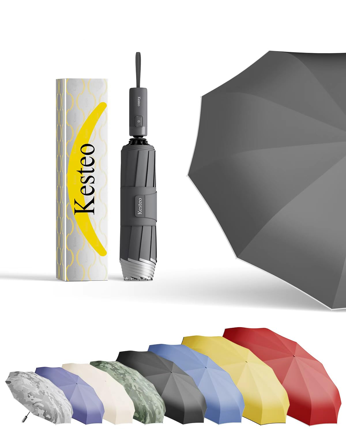Windproof Travel Umbrella for Rain, Withstand 85MPH Winds, 52 Inch Automatic Reverse Fold Umbrellas Easy Auto Open Close, Portable Compact Umbrella Includes Cover Bag, Perfect for Travel, Car, Commute, Women Men, Backpack