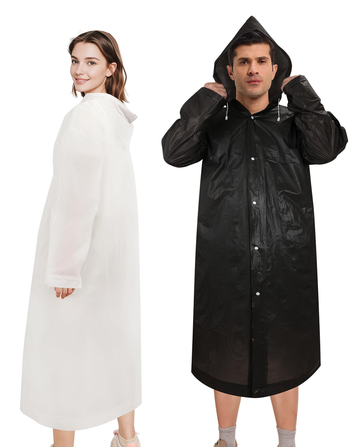 Rain Ponchos for Adults Reusable (2 Pack), Waterproof EVA Raincoats | Raincoats with Hood and Drawstring for Women & Men, Lightweight Emergency Raincoats for Theme Parks and Music Festivals