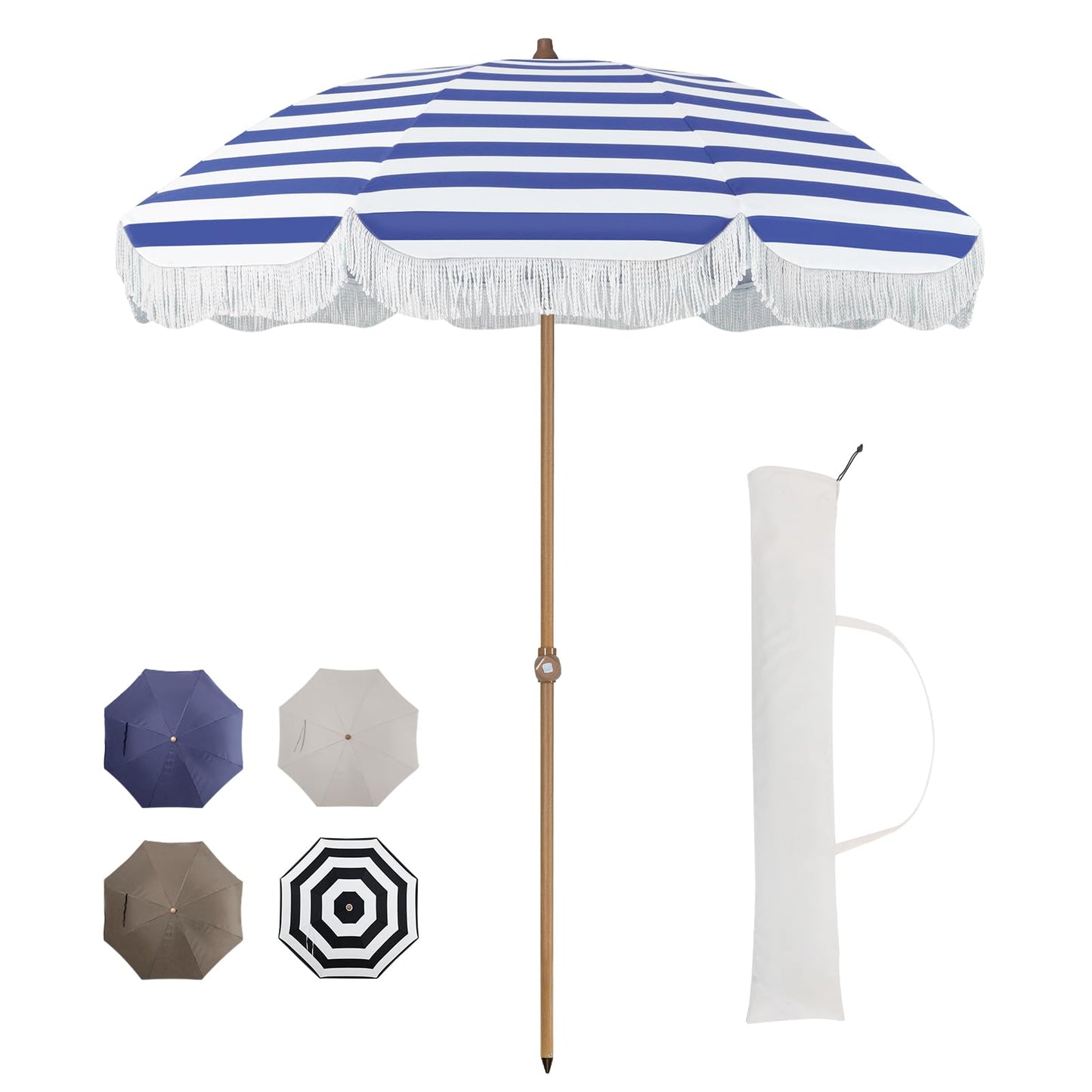 Tempera Heavy Duty High Wind Beach Umbrella with Sand Anchor & Carry Bag | Patio Outdoor Umbrella with Aluminum Frame and Push Button Tilt, Ideal for Garden Lawn, UPF 60+