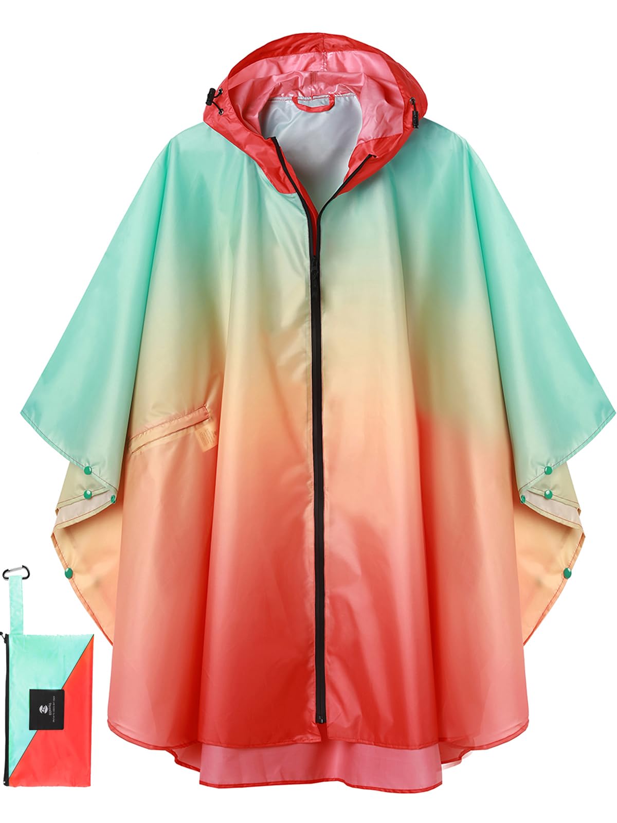 SaphiRose Adult Rain Poncho Waterproof Hooded Zipper Raincoat with Pockets | OEKO-TEX Certified 100% Polyester, Lightweight Packable Storage Pouch, Heat-Sealed Seams, Quick-Dry for Outdoor Hiking
