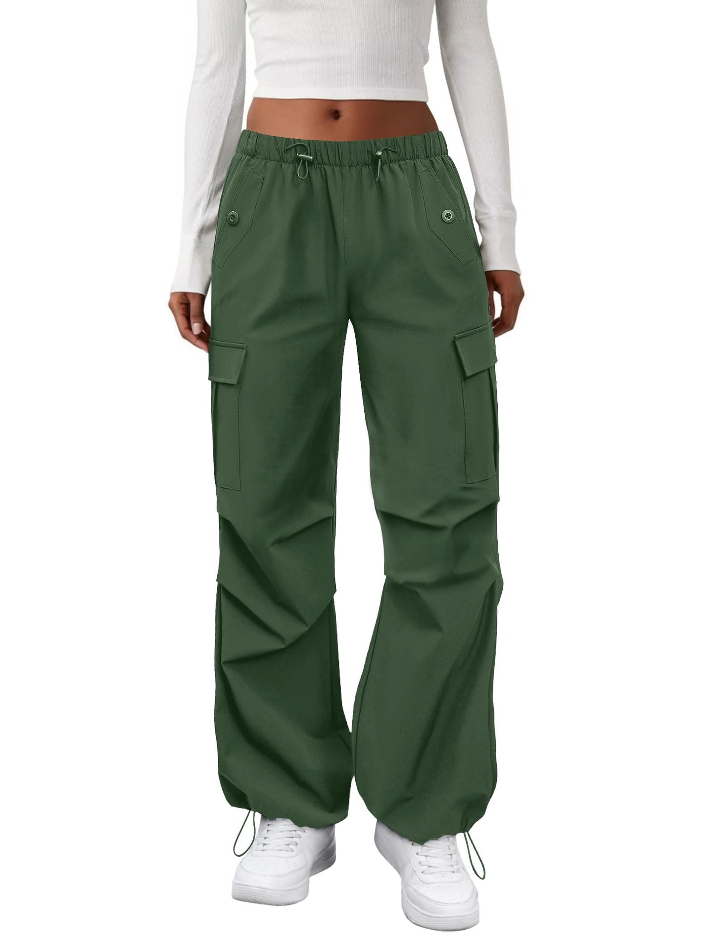 COPYLEAF Cargo Pants Women Parachute Baggy Hiking Pants with Pockets Travel | Water Resistant, Quick Dry, Lightweight, 4 Utility Pockets, Adjustable Waist & Cuffs for Camping Outdoor Casual Fishing