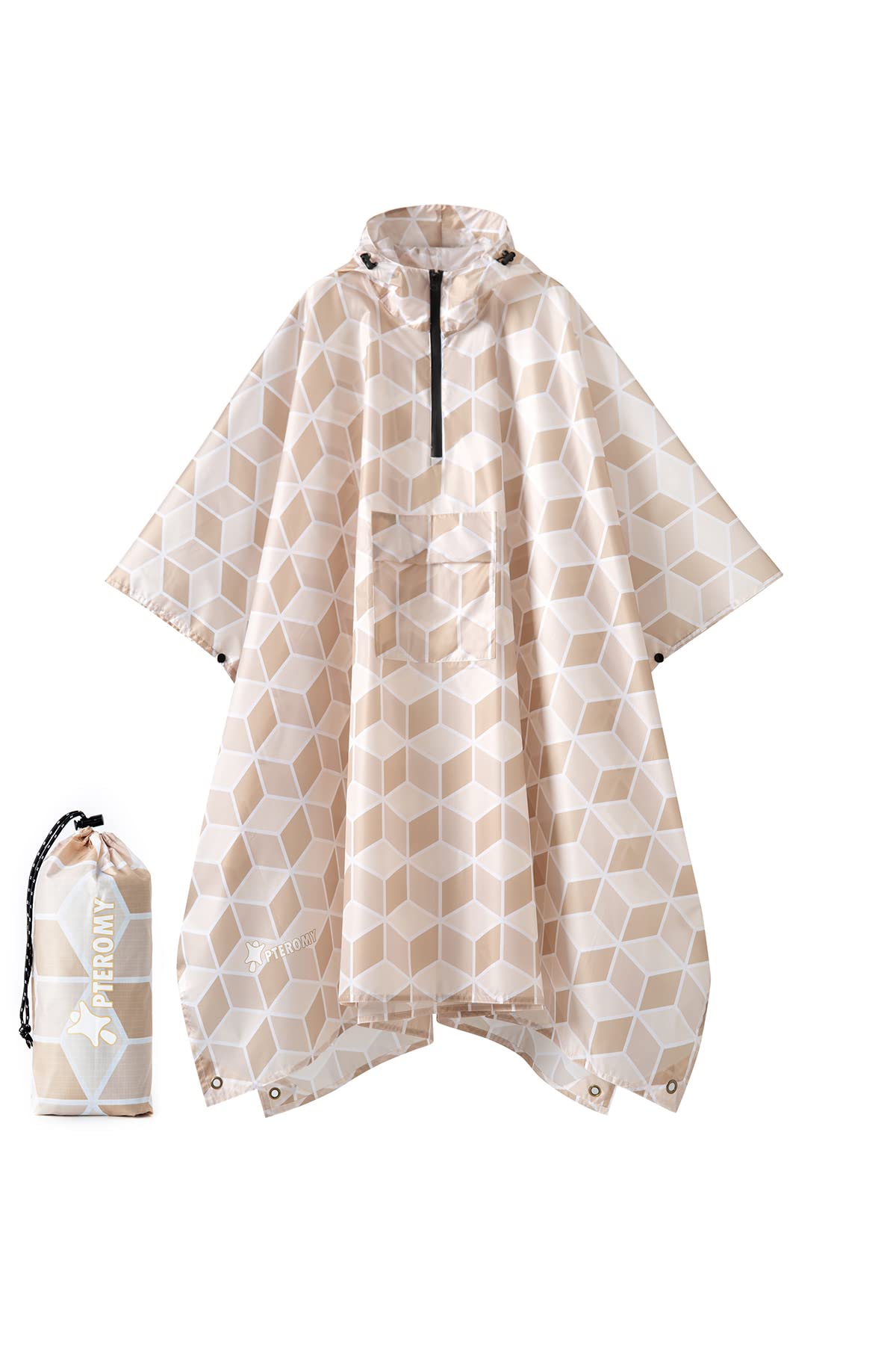 PTEROMY 3-in-1 Hooded Rain Poncho for Adult with Pocket, Waterproof Lightweight Unisex Raincoat for Hiking Camping Emergency
