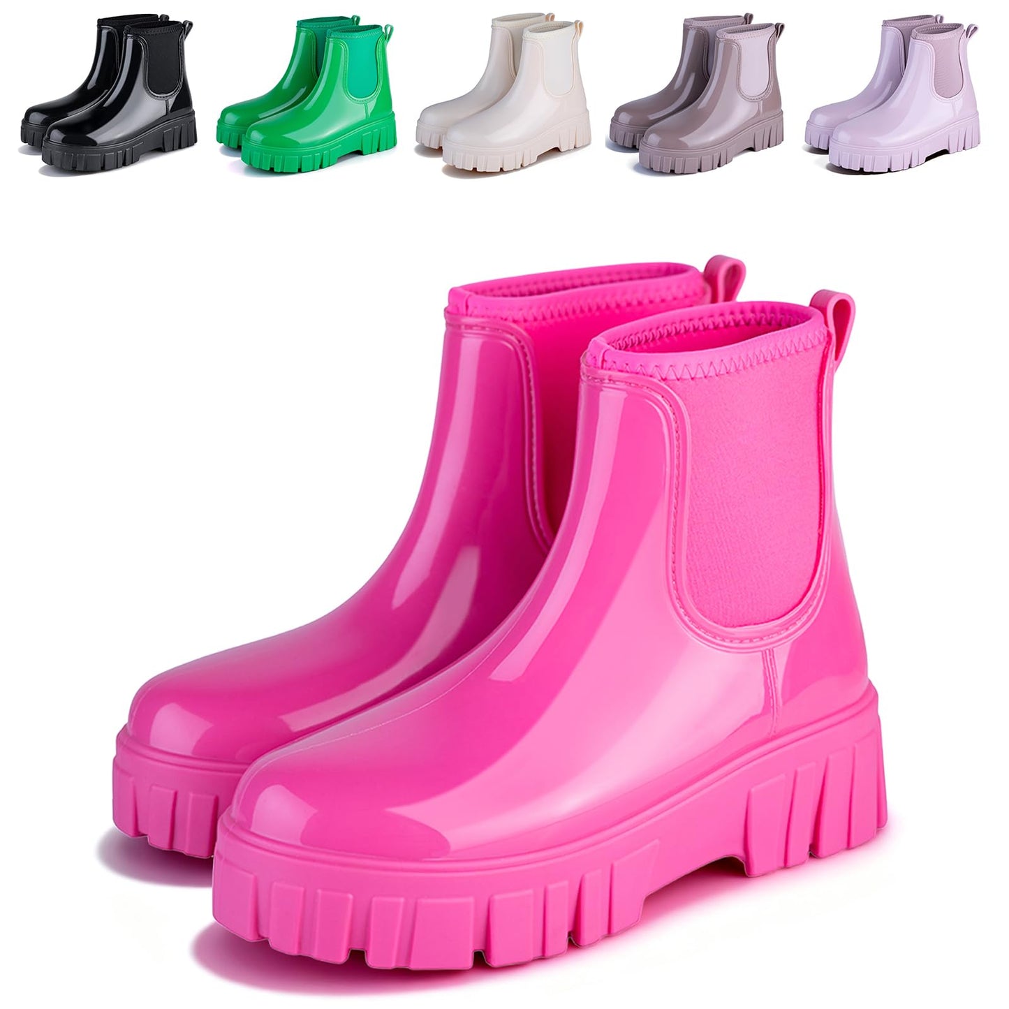 Womens Rain Boots Ankle Waterproof Garden Shoes Fashion Wellington Rubber Rainboots Slip-Resistant Work Shoes for Outdoor Work Music Festival Picnic