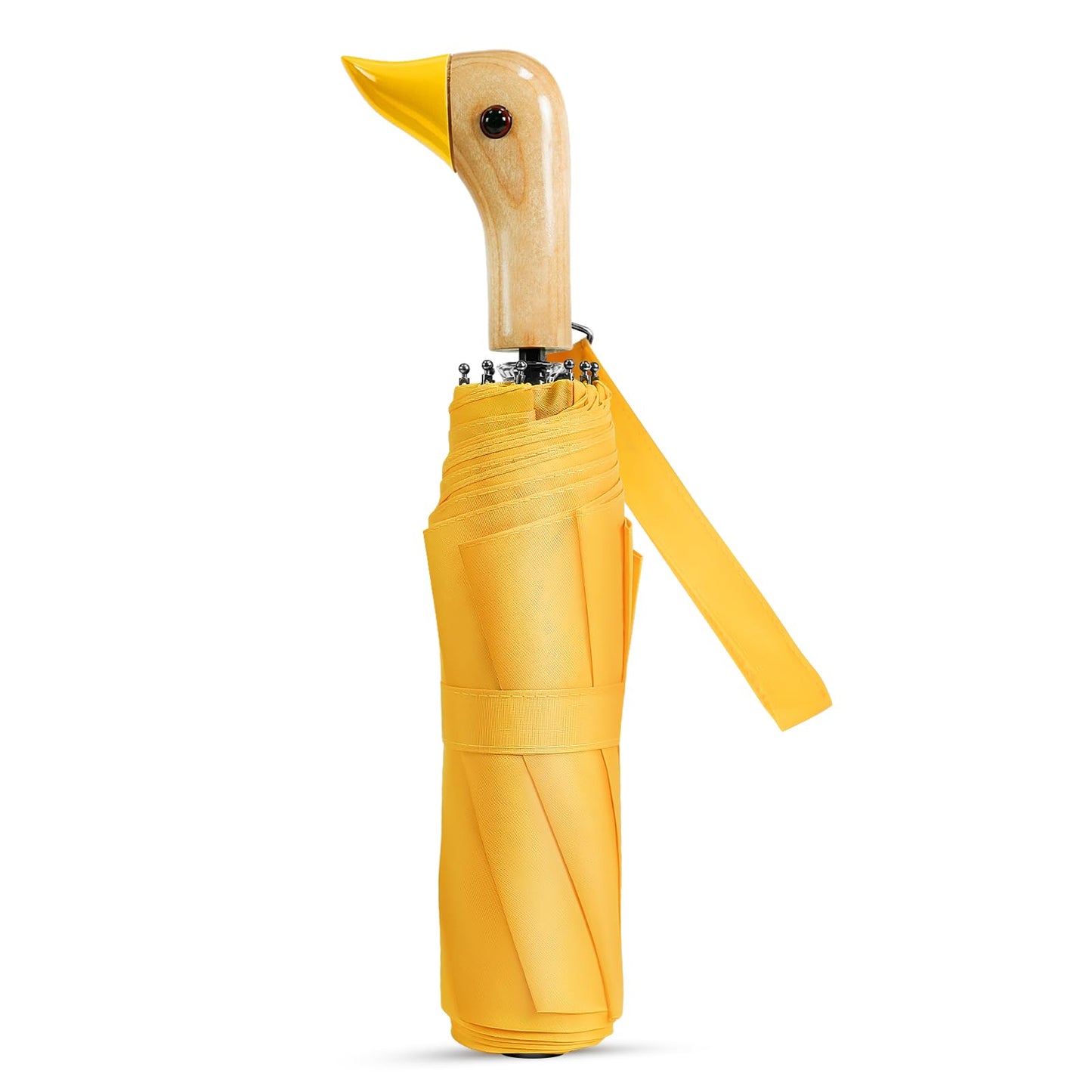 Cute Duck Handle Umbrella Compact Travel Wood Handle Folding for Rain | Cute duck handle for commute/school/trips, daily rain & gifts. Easy to carry with 17 inch fold, 42 inch arc