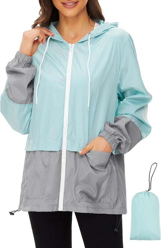 Zando Lightweight Rain Jacket Women Packable Waterproof Raincoat with Hood | Windbreaker Jacket Women, Light Raincoats for Drizzle, Rain Coats for Travel, Hiking and Commute
