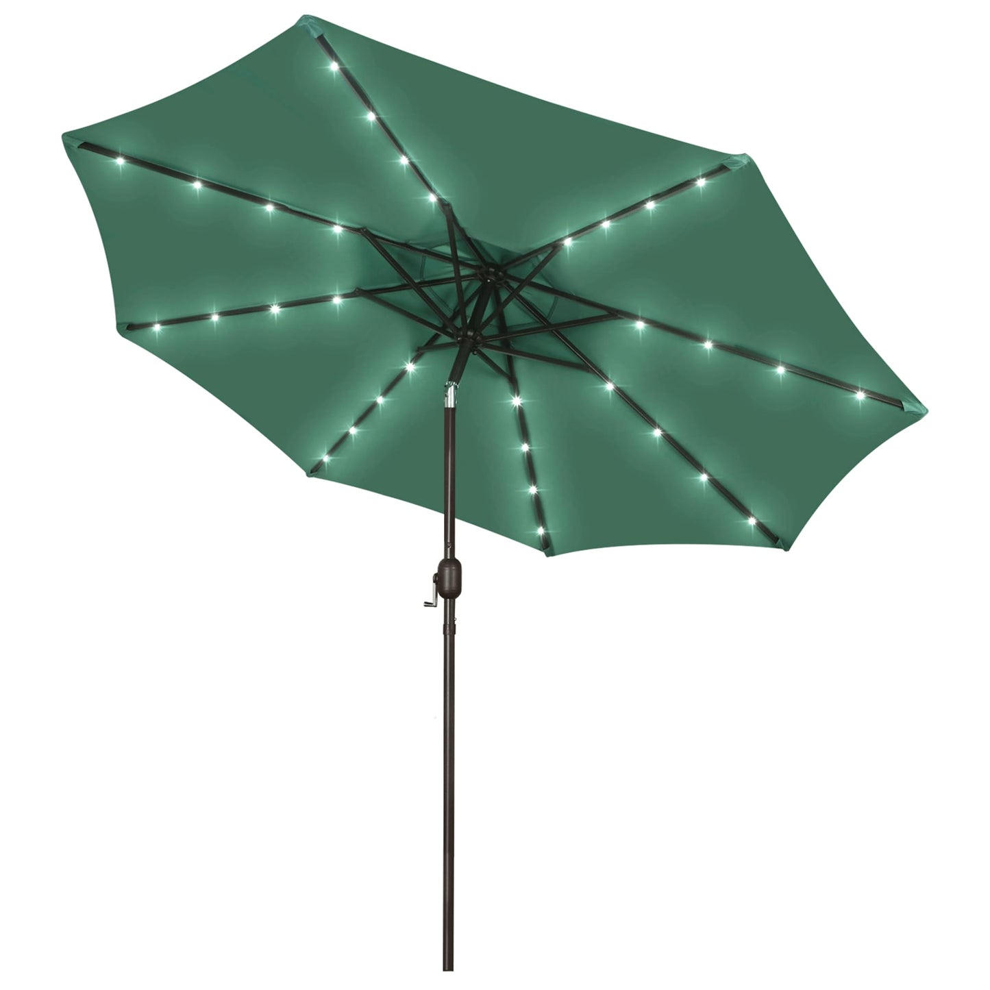 9 ft Solar Umbrella 32 LED Lighted Patio Umbrella Table Market Umbrella with Tilt and Crank Outdoor Umbrella for Garden, Deck, Backyard, Pool and Beach (Black and White)