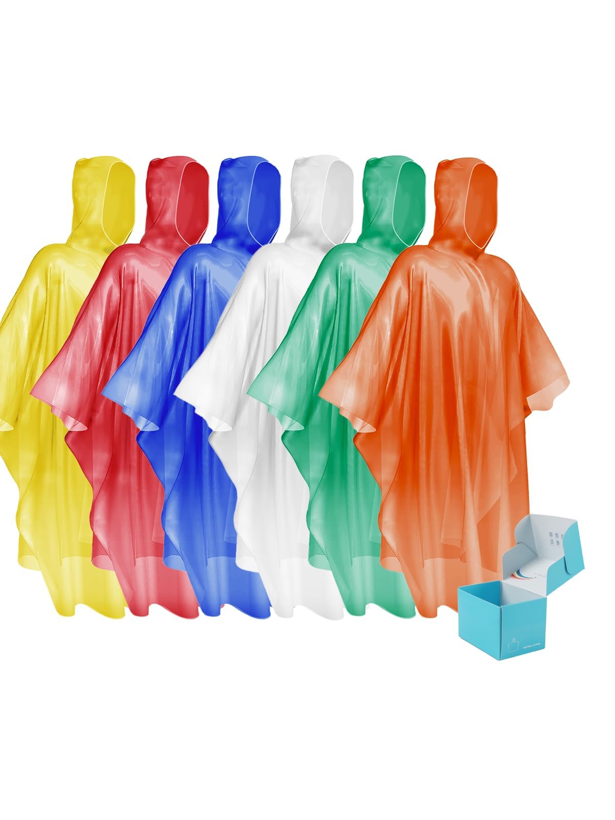 SaphiRose Disposable Adult Rain Ponchos 4 Pack Clear Emergency Raincoat | Value Pack, 100% Waterproof PE, One Size Fits Most Adults, Compact Individual Pouch, for Travel Theme Parks Emergency Kits