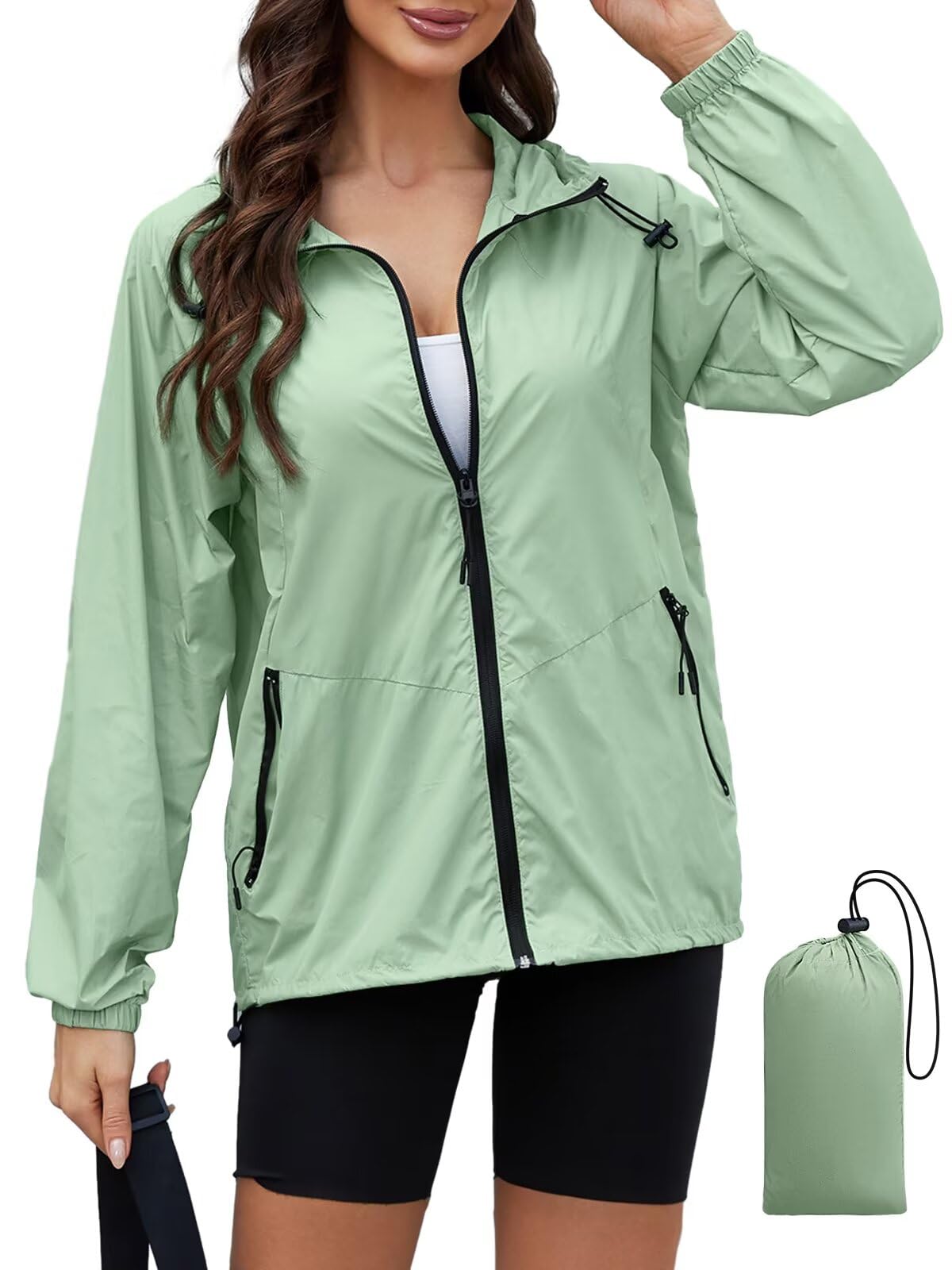 PITINAN Lightweight Rain Jacket Women Packable with Hood Travel XS-3XL | Lightweight, Packable, Folds into Pouch, Ultra Thin, Waterproof Shell Jacket Women,For Hiking/Travel Outdoor