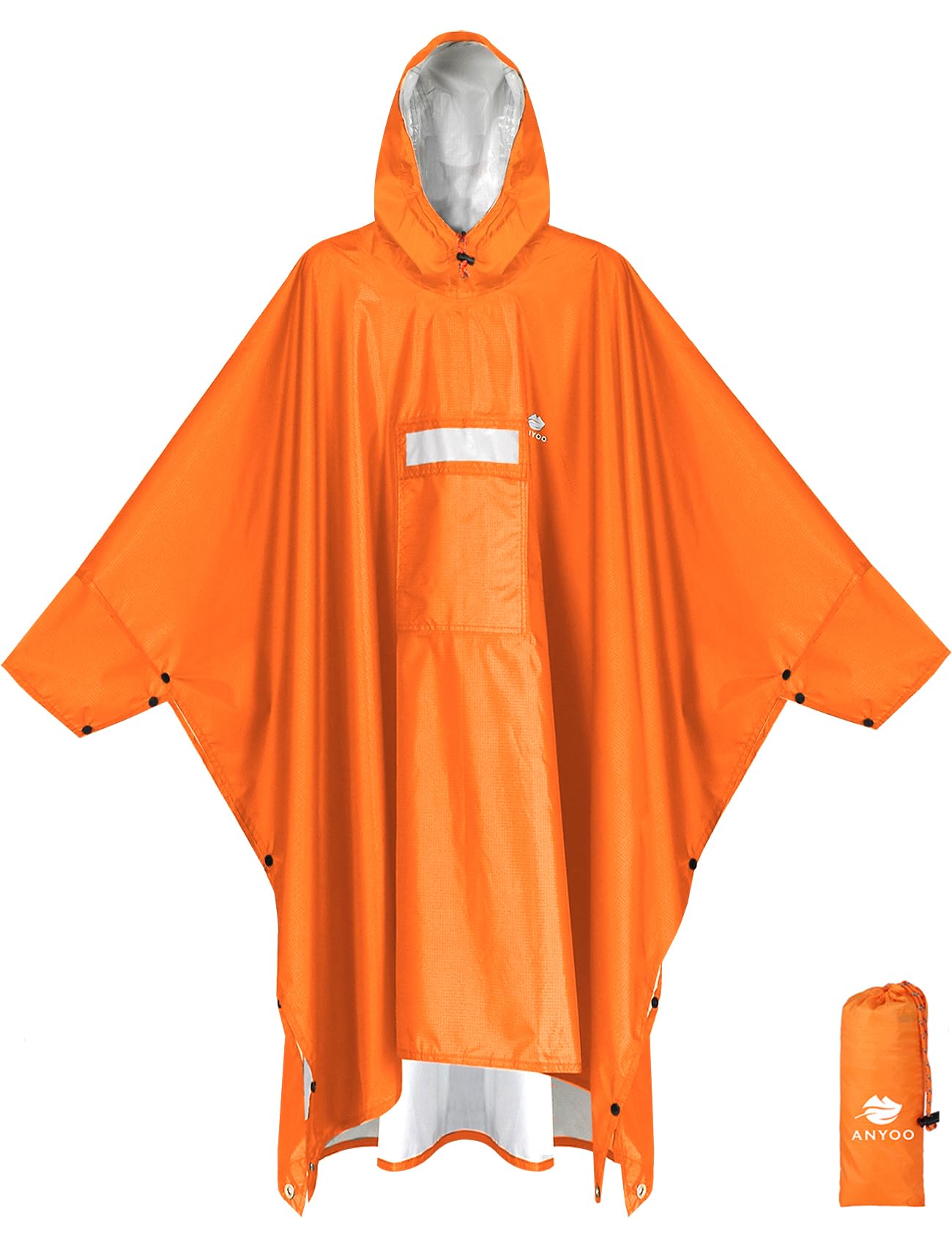 ANYOO Hooded Rain Poncho for Adult Waterproof Lightweight Raincoat | Reusable Rain Jacket for Men Women Portable Pouch & Packable Design,Emergency Travel Rain Ponchos for Outdoor Hiking Camping