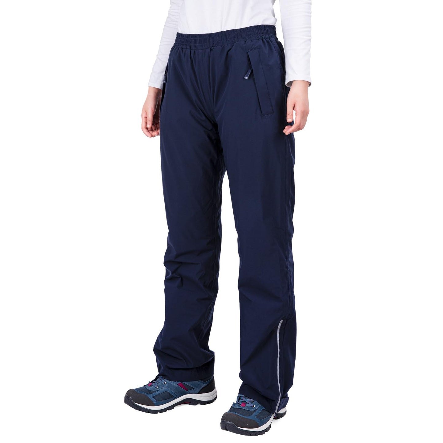 33,000ft Women's Rain Pants, Lightweight Waterproof Rain Over Pants | Windproof Hiking Pants with Mesh Lining for Outdoor, Fishing, Golf, Rainy Day, Zipper Pockets, Reflective Strip, Hook & Loop