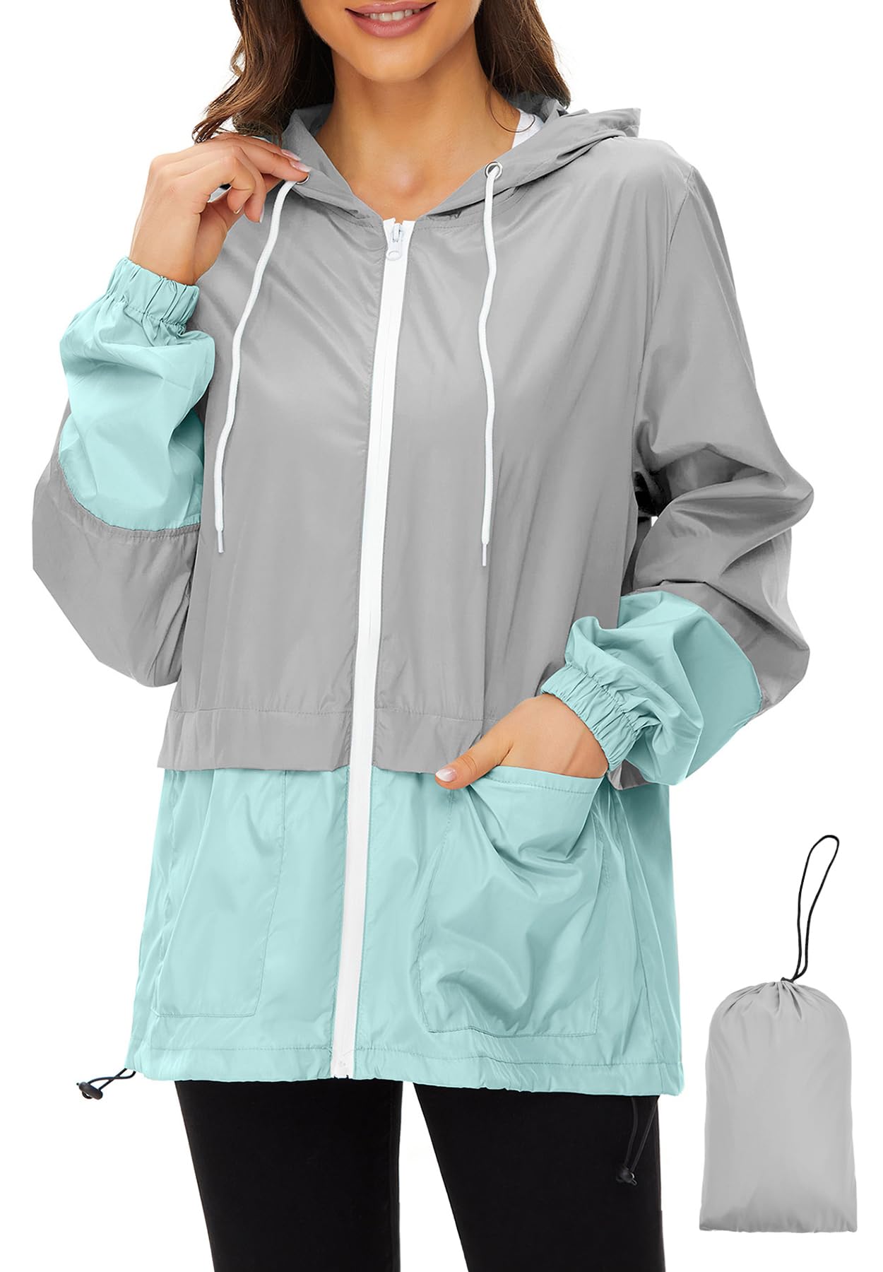 Zando Lightweight Rain Jacket Women Packable Waterproof Raincoat with Hood | Windbreaker Jacket Women, Light Raincoats for Drizzle, Rain Coats for Travel, Hiking and Commute