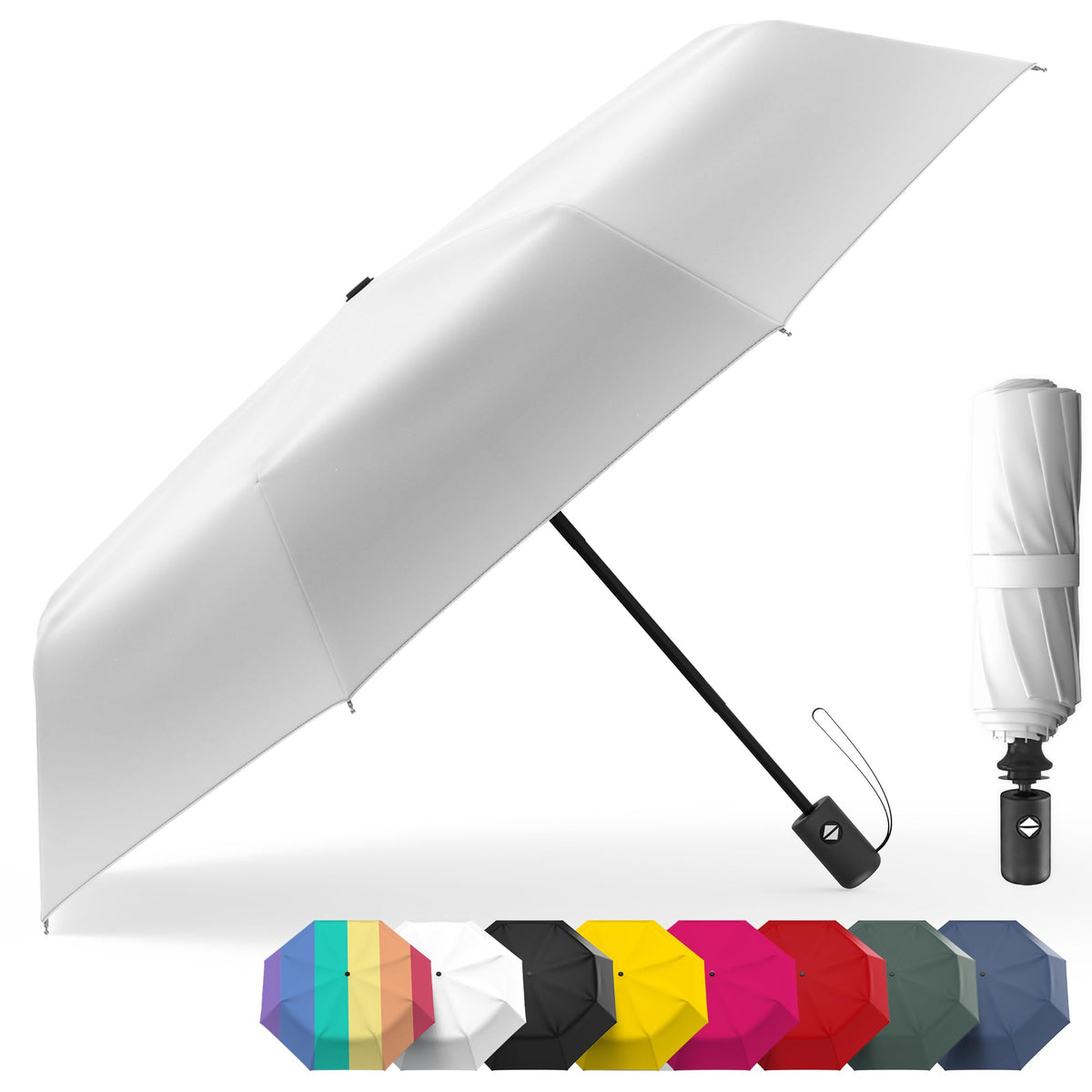 Rain-Mate Windproof Compact Umbrellas for Rain - Strong Reinforced Fiberglass Rib Design & Auto Open & Close - Portable Folding Travel Umbrella - Lightweight & Packable for Women & Men, Easy Collapse