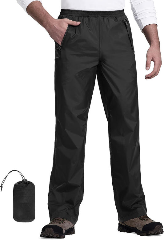 33,000ft Packable Rain Pants for Men Waterproof Lightweight Hiking Pants | Breathable Windproof Rain Over Pants for Golf, Fishing, Work, Zipper Pockets, Reflective Strip, Hook & Loop