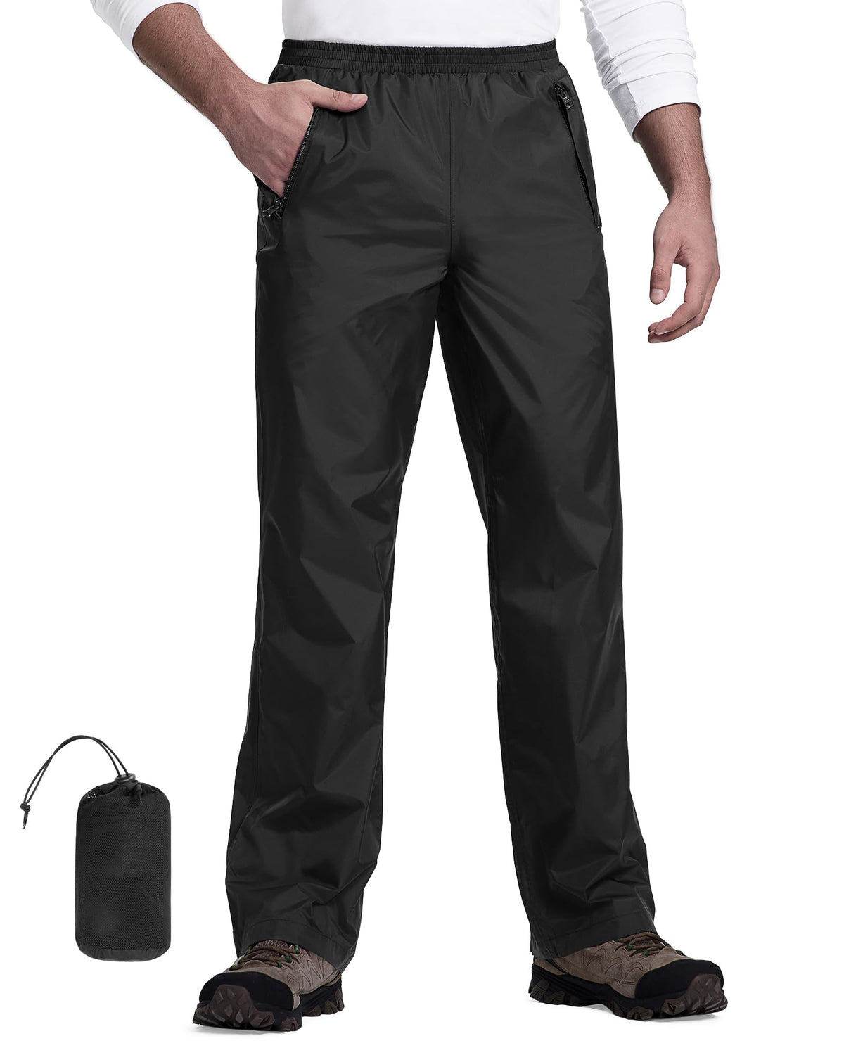 33,000ft Packable Rain Pants for Men Waterproof Lightweight Hiking Pants | Breathable Windproof Rain Over Pants for Golf, Fishing, Work, Zipper Pockets, Reflective Strip, Hook & Loop