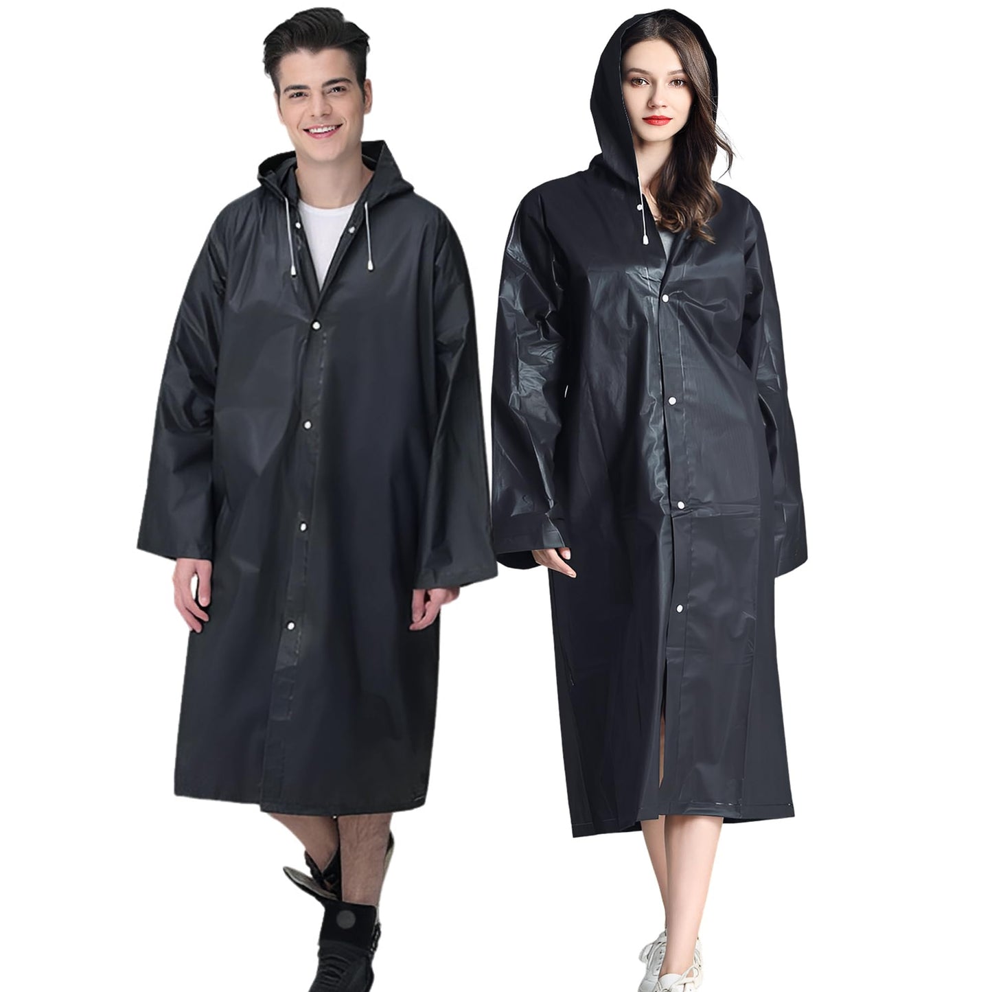 Cosowe Rain Ponchos for Adults Reusable, 2 Pcs Raincoats Emergency for Women Men with Hood and Drawstring