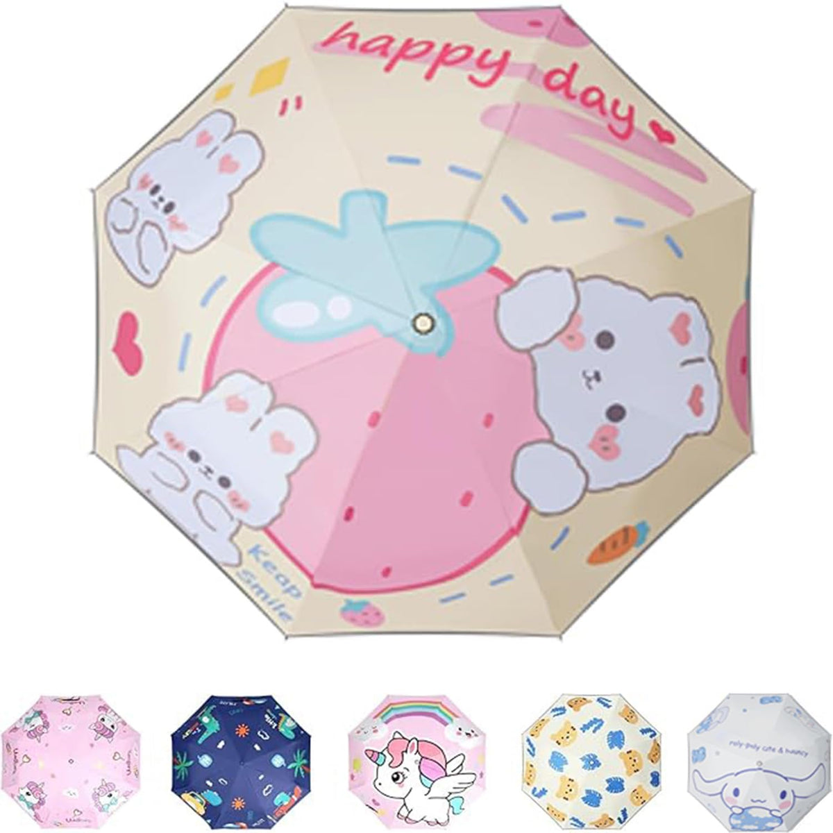 Hannstar Automatic Kids Umbrella, Folding Telescopic Toddler Umbrella for girls & boys, UV/Sun Protection - Strong and Portable - Compact, Durable, Lightweight Cute Kitty Brolly